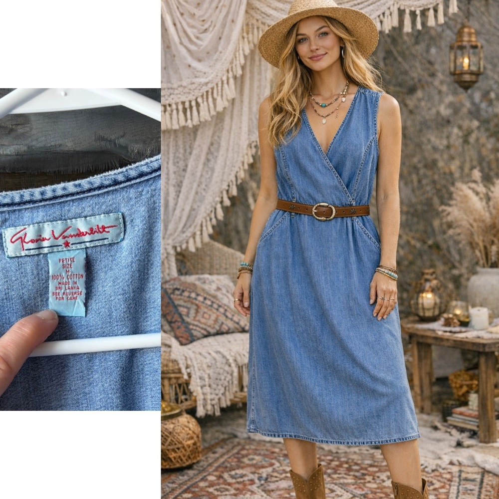 Vintage Denim Sleeveless Wrap Dress